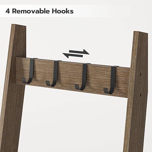 Miniatura 7 de HOOBRO Escalera para mantas, estante para mantas de pared, 5 pies, estante de escalera de granja de 5 niveles, toallero, estante decorativo para