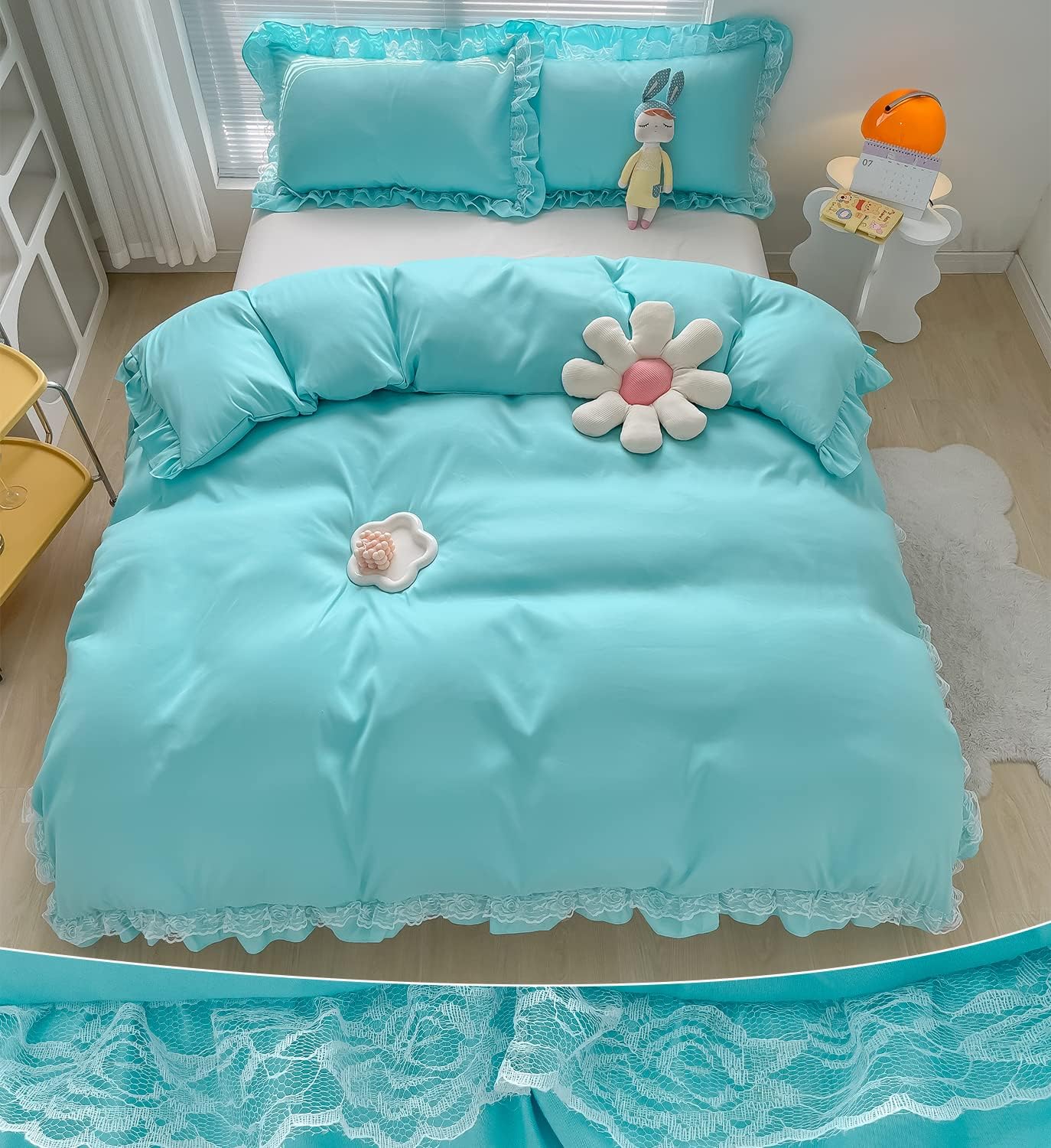 MOOWOO Chic Ruffle Lace Polyester Duvet Cover Set Girl