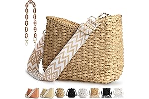 Women straw handbags purses, crossbody pocketbook bag, casual straw woven hobo tote bag
