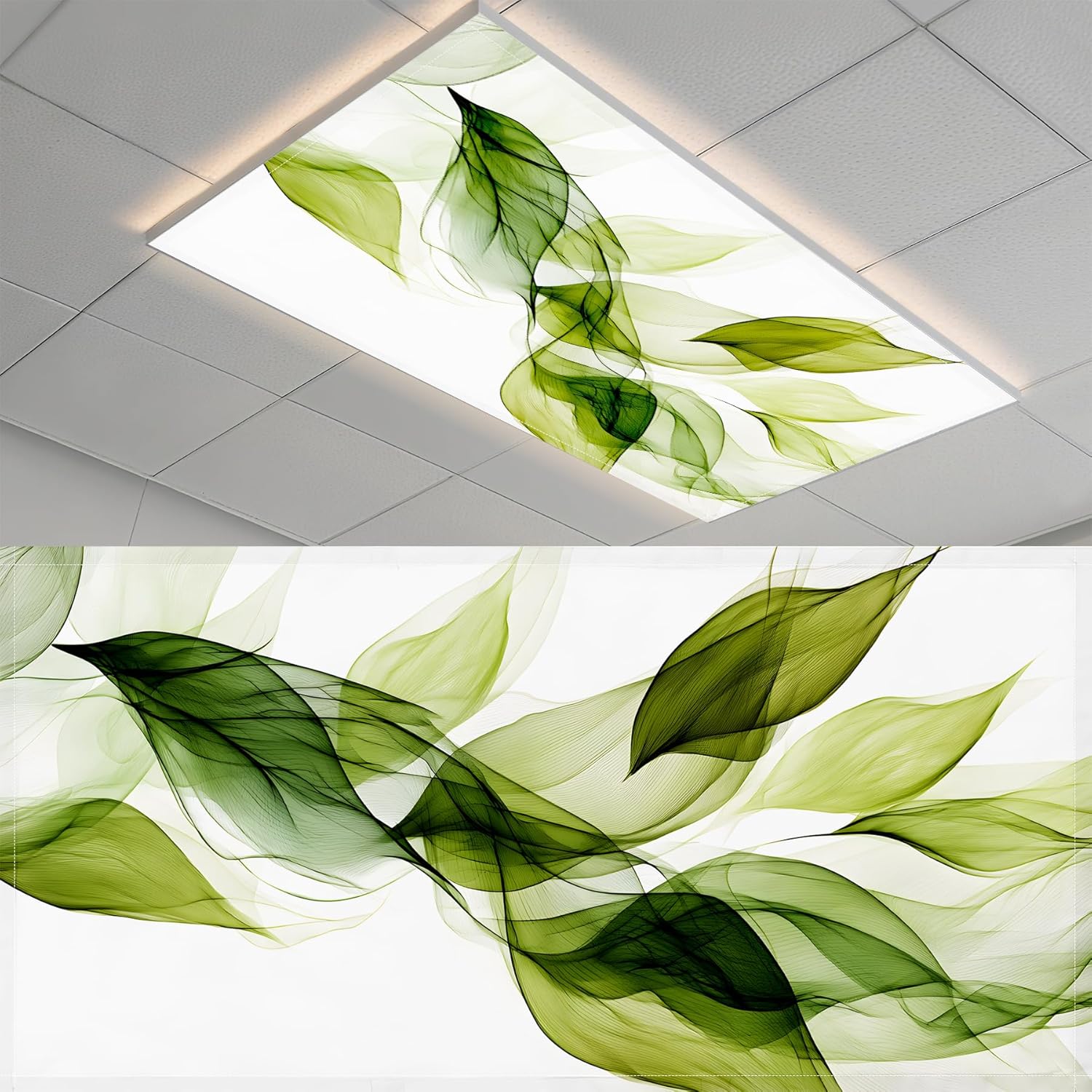2 Pack Fluorescent Light Covers- 4 x 2 Feet Magnetic Ceiling Light Cover Room Supplies (Green Leaves)