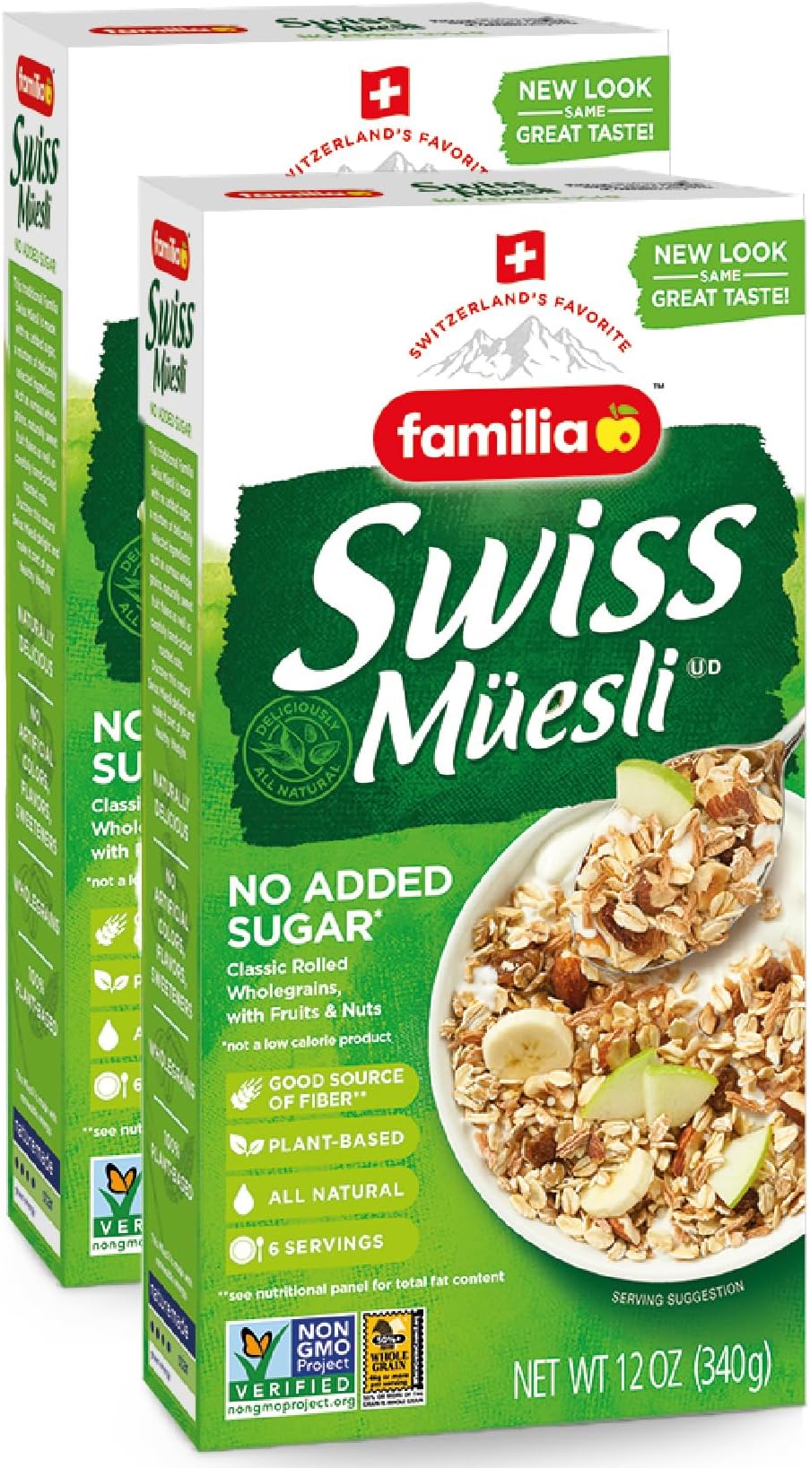 Swiss Muesli Cereal, 0g Added Sugar, Energy-Packed Cereal with Raisins, Hazelnuts and Almonds, 12 Ounce Box (Pack of 2)