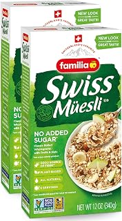 Familia Swiss Muesli Cereal, 0g Added Sugar, Energy-Packed Cereal with Raisins, Hazelnuts and Almonds, 12 Ounce Box (Pack of 2)
