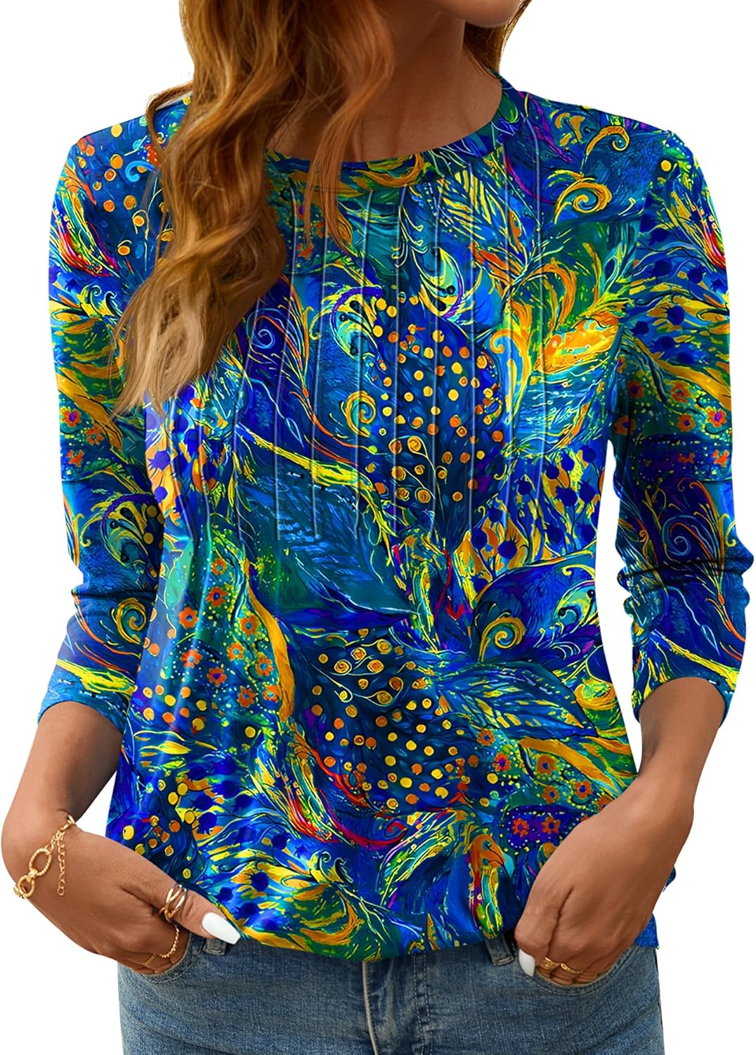 LOMON Women's 3/4 Length Sleeve Tops Crew Neck Dressy Casual Blouses Summer Tees Shirts