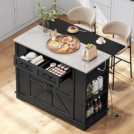 Amazon.com: DWVO Kitchen Island with Stainless Steel Top Drop Leaf