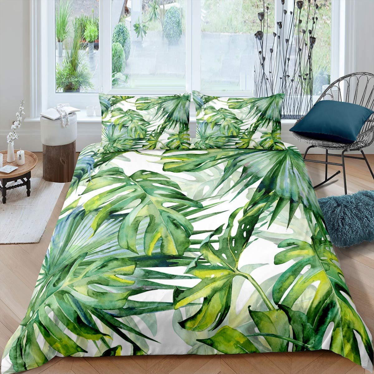 Palm Leaf Bedding for Girls Boys Children Hawaiian Green Leaves Comforter Cover Tropical Island Duvet Cover Decorative Botanical Nature Theme Bedspread Cover Palm Tree Super King Bedding Collection — image 1
