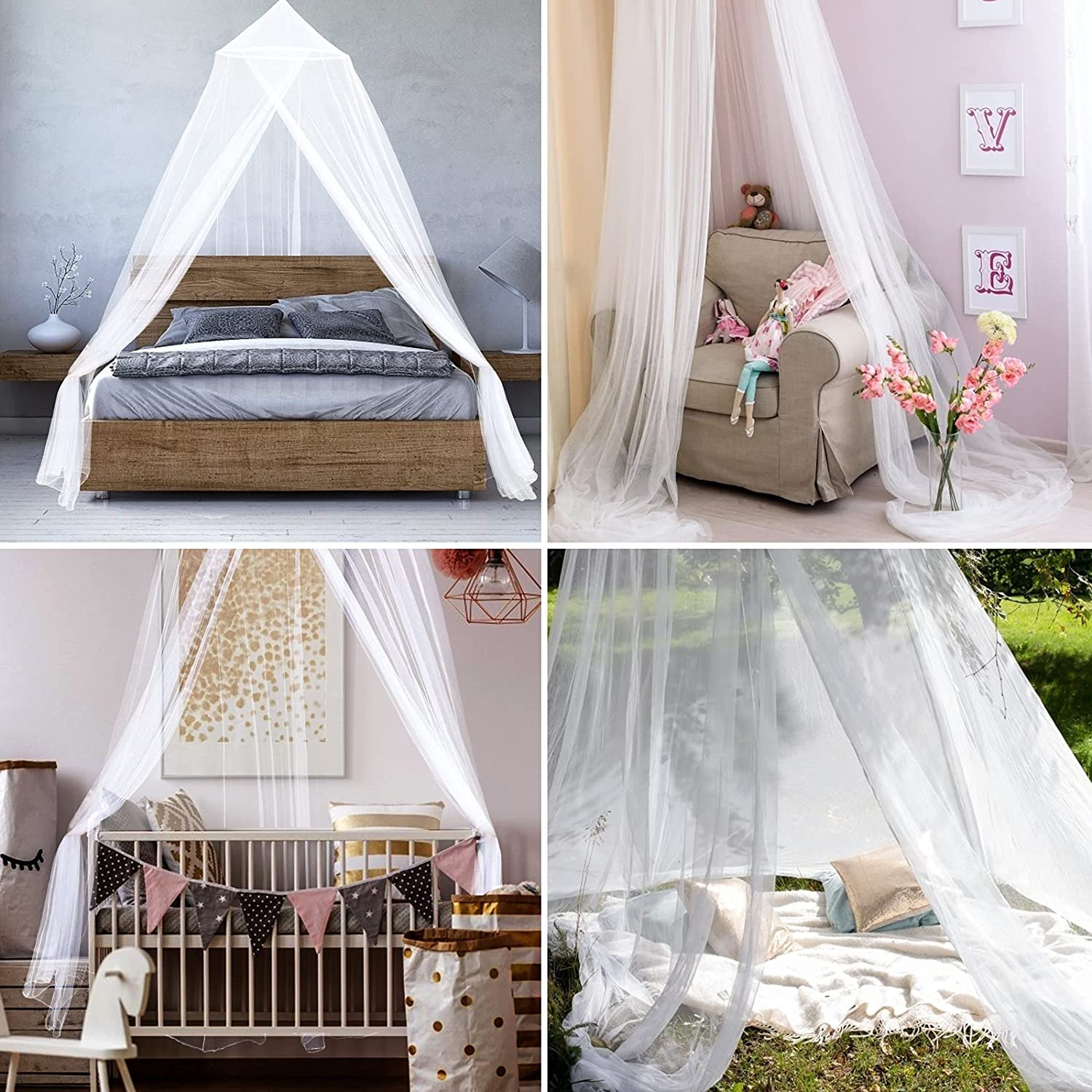 Forhome Zanzariera Letto, Zanzariera Universale a Cupola, Zanzariera Tenda Letto, Baldacchino Zanzariera Letto Matrimoniale,Facile Installazione, per Letti da Singolo a King Size, Culle-Bianco