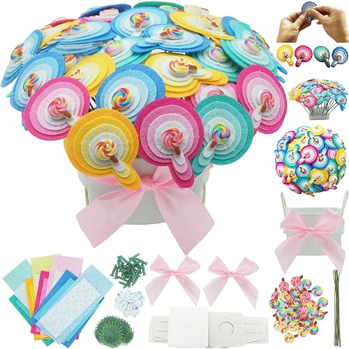 BAZIMA DIY Felt Flower Art Craft Kit,Lollipop Bouquet Making Kit,