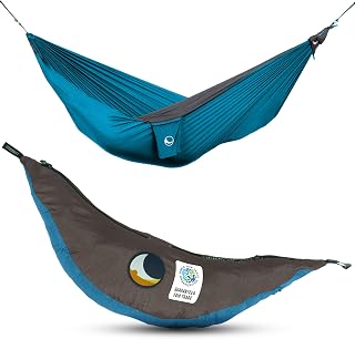 Ticket to the Moon Original per 1-2 Persone, commercio equo & fatta a mano, leggera ACQUA/GRIGIO SCURO per viaggiare, il campeggio e l'uso quotidiano, XL 3.2 * 2m, 600g, nylon paracadute in seta