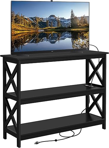 Miniatura 12 de Yaheetech Soportes de televisión y centros de entretenimiento con estante de almacenamiento de 3 niveles soporte de TV para sala de estar, negro