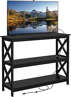 Yaheetech TV Stand with Power Outlet, Entertainment Center for TV up to 45 inch, Wood Open Storage Shelf, Media Console Table for Living Room Bedroom, Black