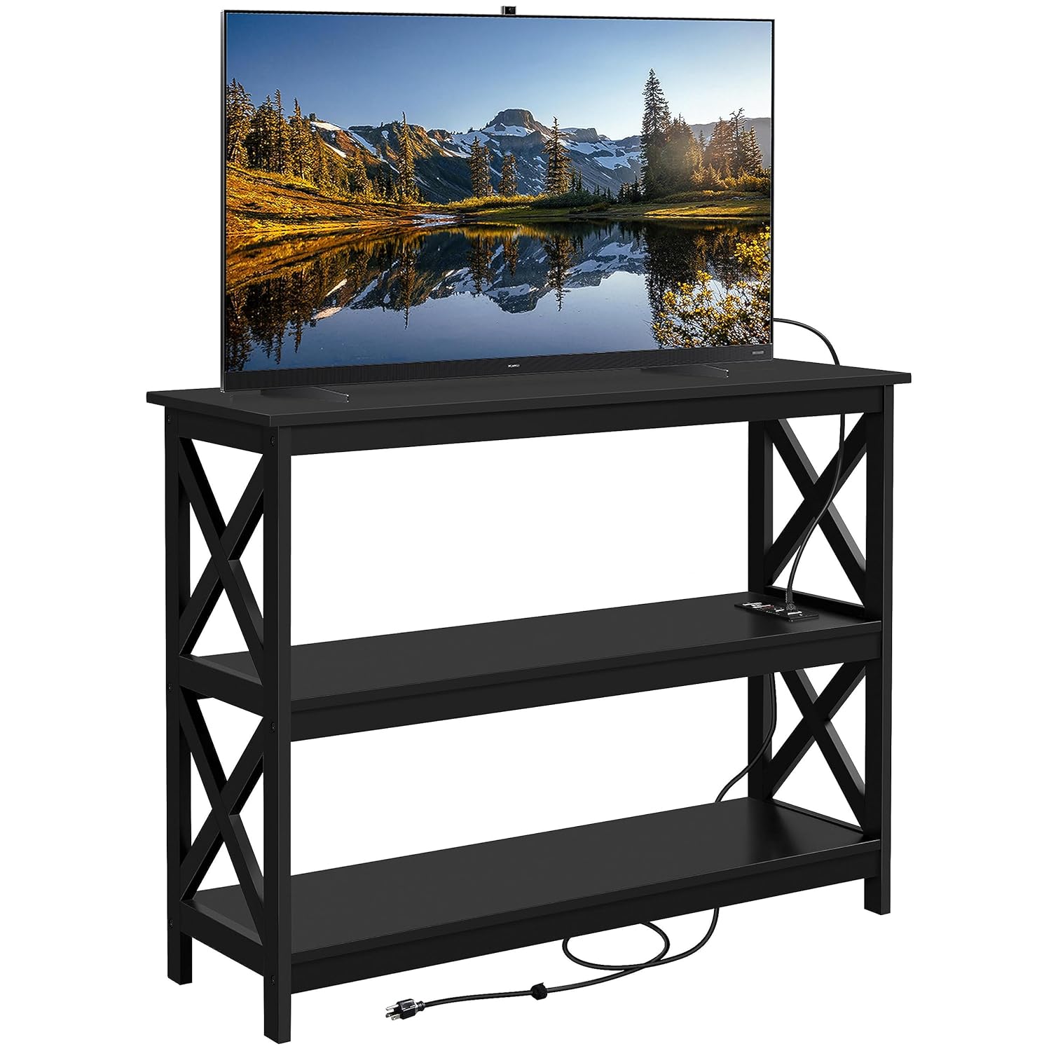 Yaheetech TV Stand with Power Outlet Entertainment Center for TV up to 45 inch Wood Open Storage Shelf
