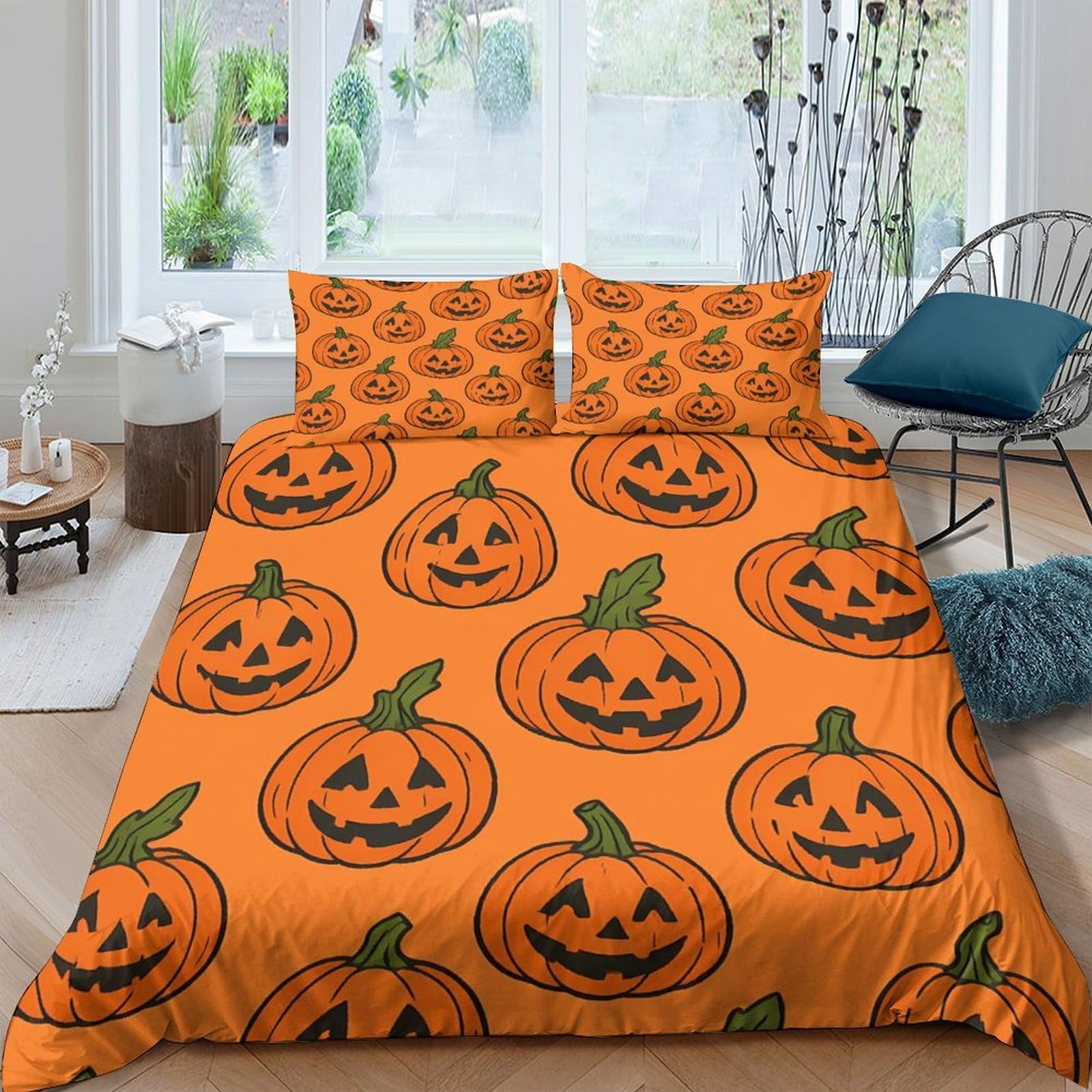 Ctjqhvkz Style-1 3D Printed Halloween Pumpkin Fitted Sheet Microfiber Orange Bed Cover For Bedroom Guest Room Dorm Mattress Decor Single（135X200cm）