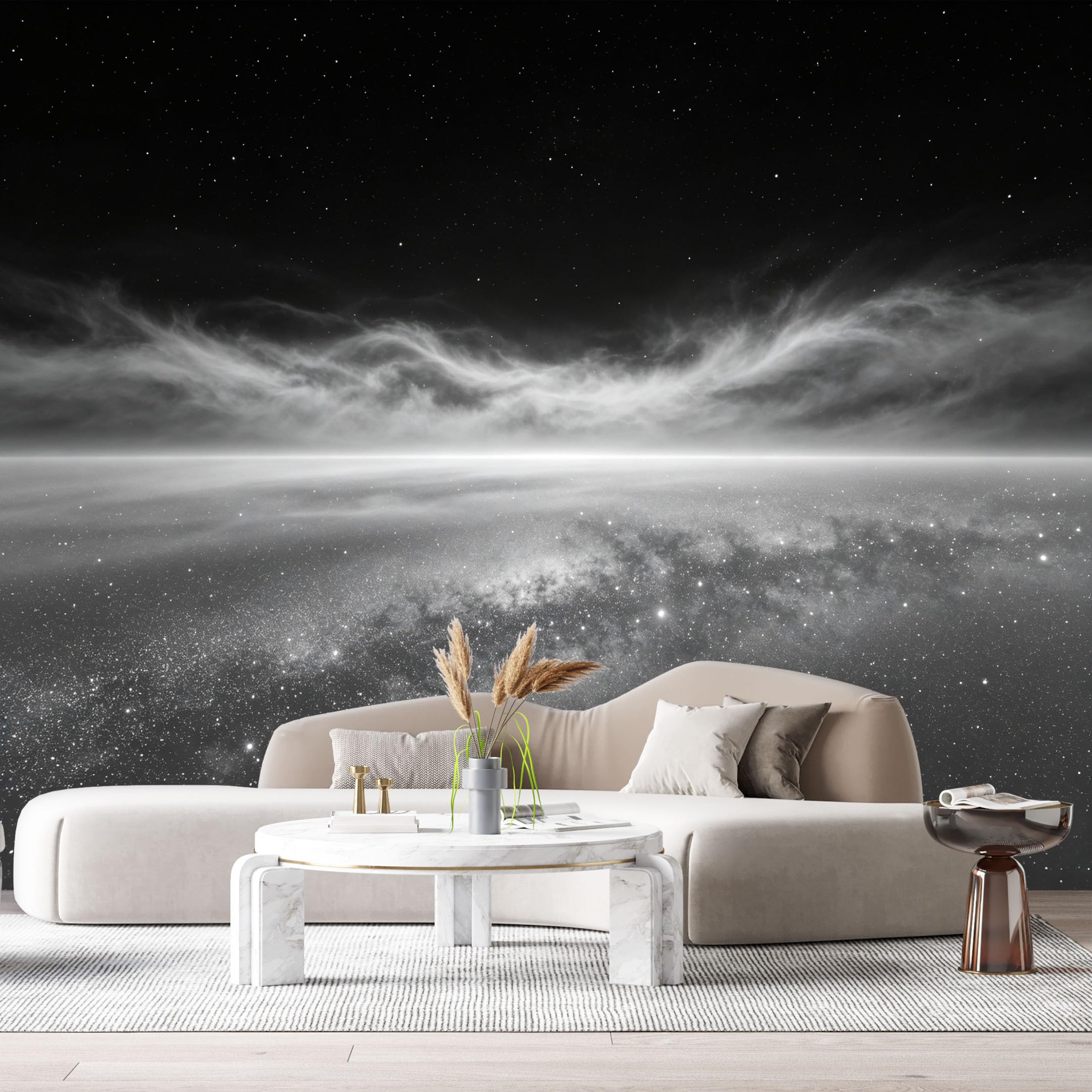 Custom Size Wall Murals Monochrome Minimalist Outer Space Galaxy Milky Way Starry Sky SelfAdhesiveWall Fabric Removable Wallpaper Wall Decor for Living Room Bedroom Bathroom