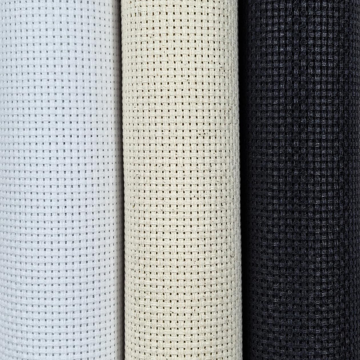 KCS 3 pc of 15" x 18"(38cmx45cm) 11 Count Cross Stitch Cotton Aida Cloth Needlework Rolled Fabric Box,11CT,White+Oatmeal+Black