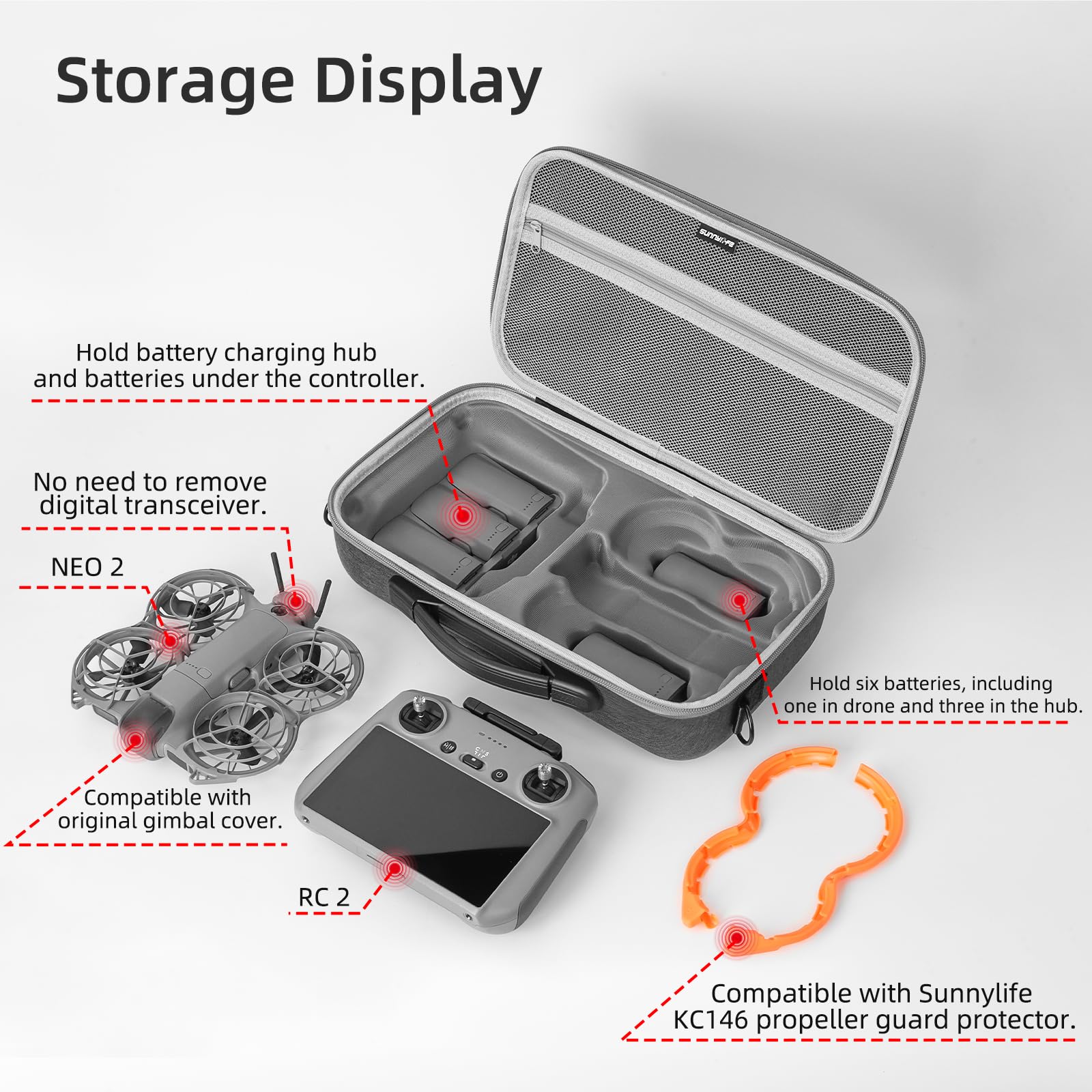 Etui do przechowywania DJI NEO 2 RC 2 All-in-One o dużej pojemności, pasuje do pilota NEO 2, RC 2, menedżera baterii, 6 baterii i innych akcesoriów