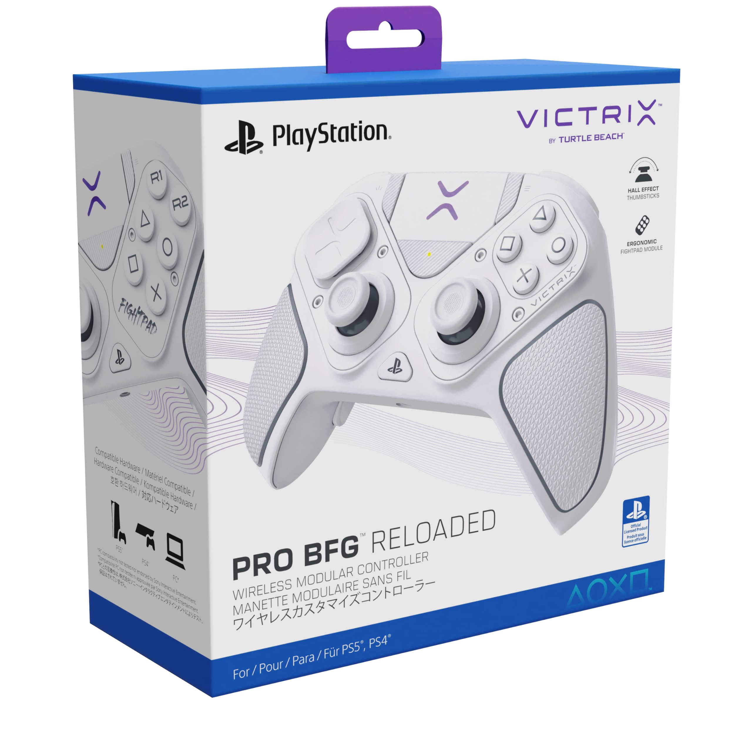 Turtle Beach Victrix Pro BFG Reloaded Blanc PlayStation Manette de gaming modulaire sans fil w/Bluetooth, module Fightpad et effet Hall pour PlayStation 5, PlayStation 4 et PC