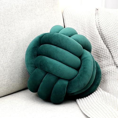 Petrella Almohadas de nudo, redondas, para decoración del hogar, cojines decorativos estéticos, color verde oscuro, 11 pulgadas