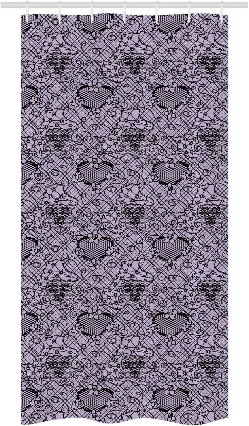 Ambesonne Gothic Stall Shower Curtain, Black Lace Style Needlecraft Pattern with Ornate Flowers Feminine Victorian Motifs, Decorative Fabric Set with Hooks for Bathroom, 36" W x 72" L, Lilac Black