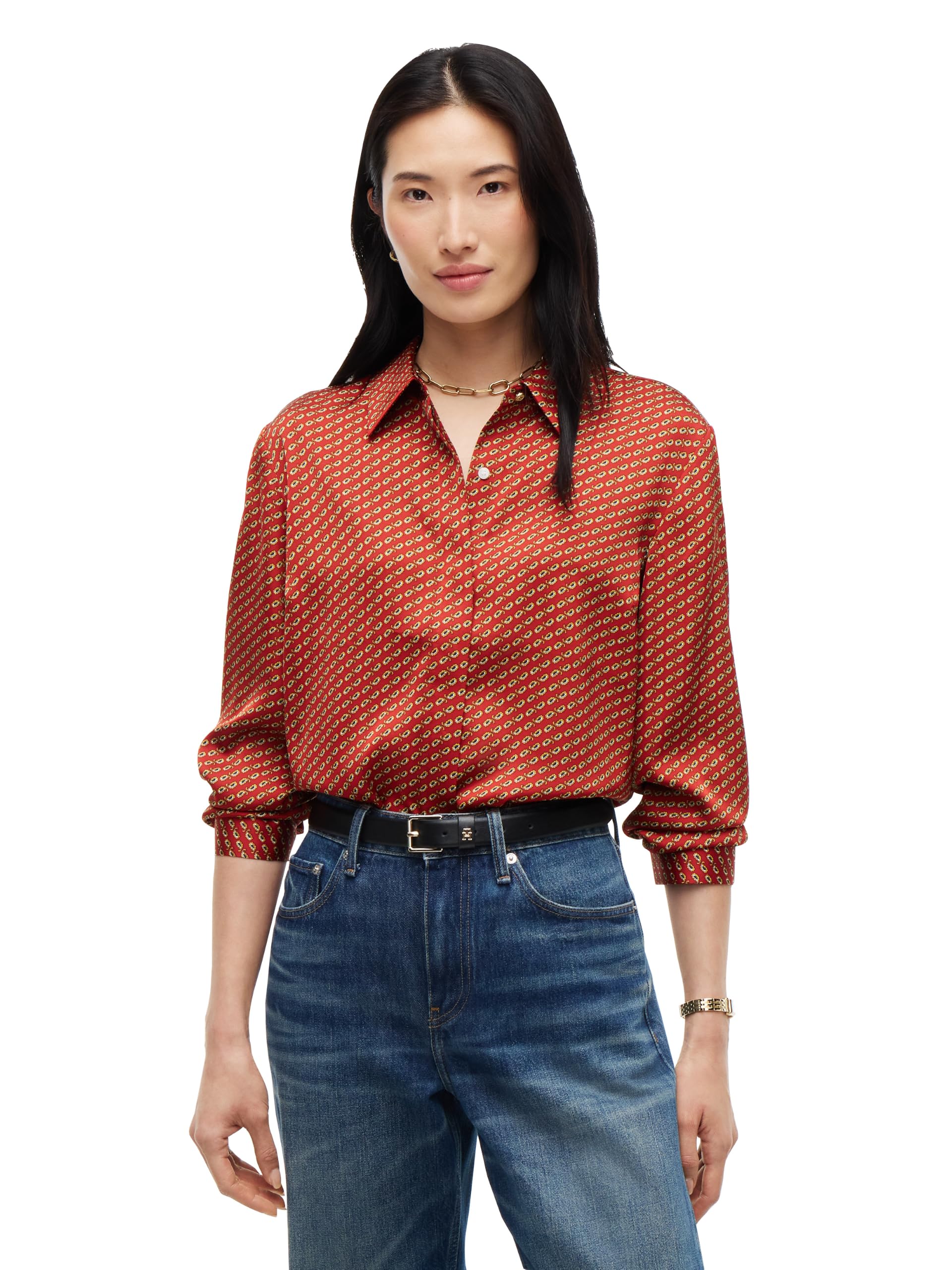 Women's Lightweight Long Sleeve Button Down Shirt in Regular Fit with Cuff Detail