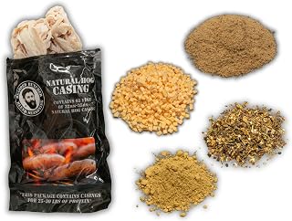 Bearded Butchers Jalapeño Cheddar Bratwurst DIY Kit – Spicy Savory Brats – Includes Bratwurst Seasoning, Jalapeño Flakes, Cheddar & 32mm-35mm Natural Hog Casings – Makes Up to 25 lbs Meat
