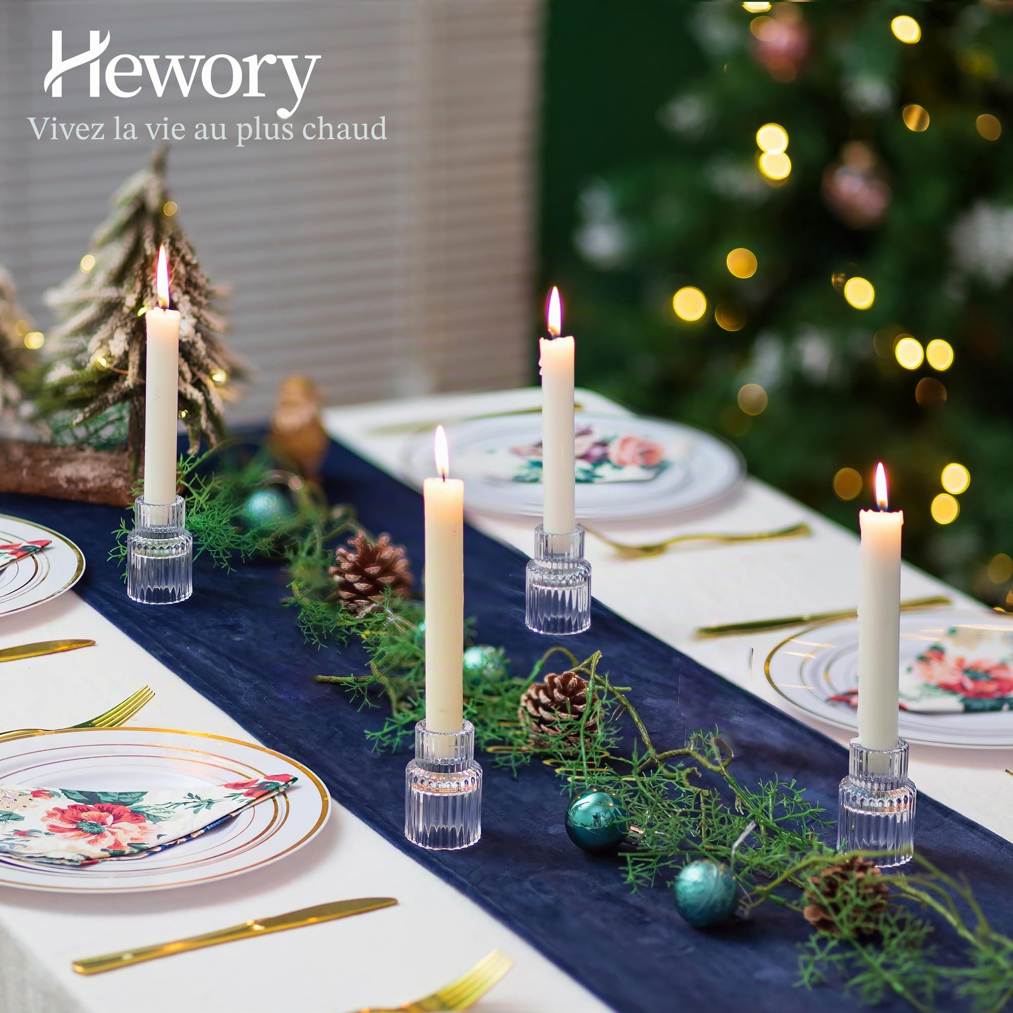 Hewory 20pcs Bougeoirs en Verre Côtelés Modernes pour Bougies de Chandelier