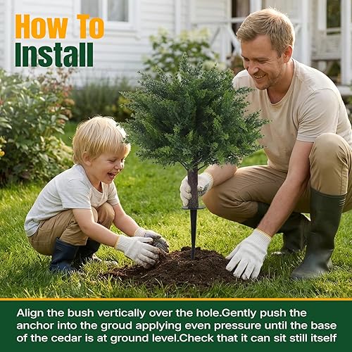 Miniatura 6 de Árboles topiarios artificiales de ciprés de 24.5 pulgadas con tronco de madera realista y hojas sintéticas resistentes a los rayos UV, juego de 4