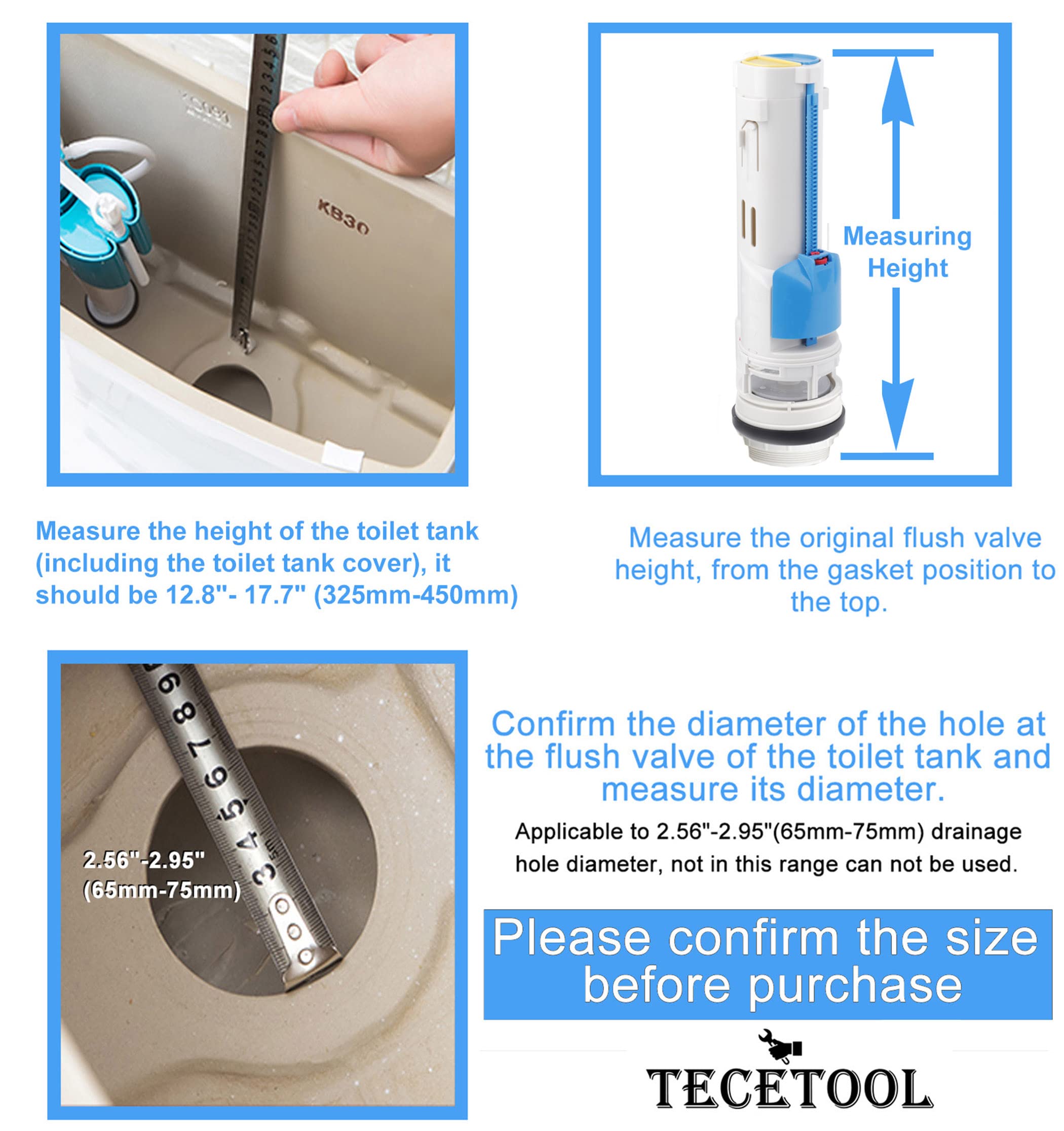 Kit de reparación de válvulas de descarga de inodoro de 2 pulgadas, kit de repuesto de válvula de descarga doble para inodoro de dos piezas con botón superior compatible con TOTO THU435/THU224 (10.8