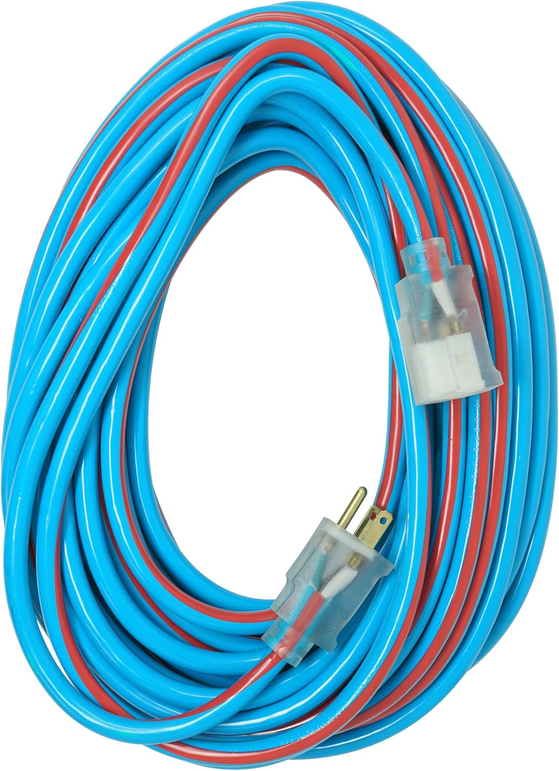 Southwire Outdoor Extension Cord - Reliable High-Visibility Power Solution - Waterproof Vinyl Jacket - Reinforced Plug - Made in the USA - 12/3 SJTW - Blue & Red - 50 Feet