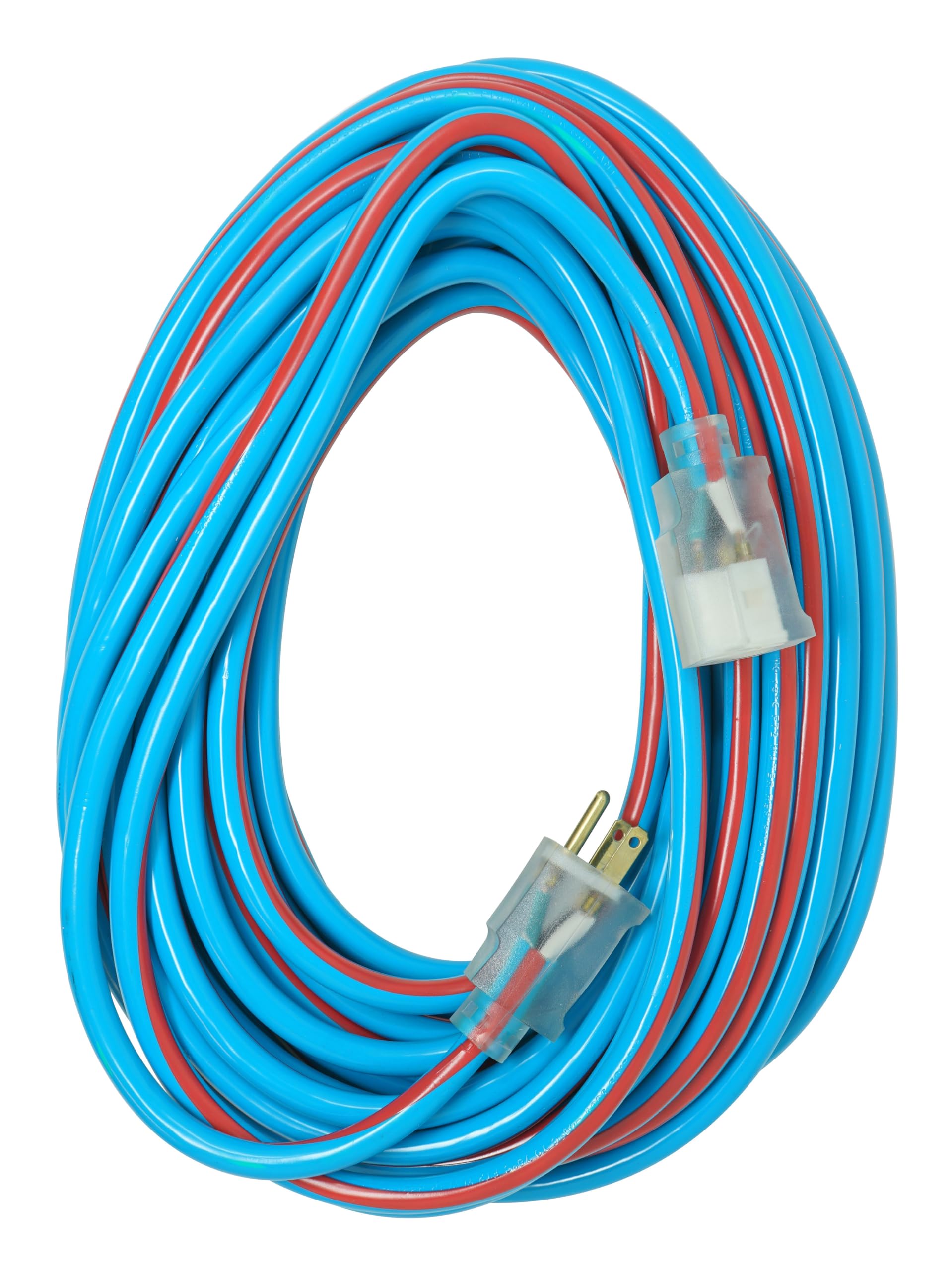 Southwire Heavy Duty Extension Cord, 50Ft, 12 Gauge, 3 Conductor, Neon Extension Cord, SJTW, Blue and Red, 2548SW0064