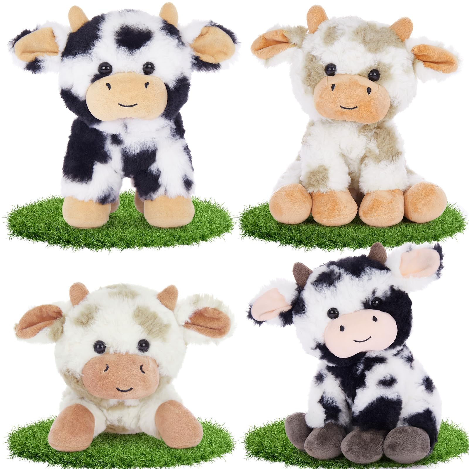 Tezituor 4 Pcs Cow Stuffed Animal Bulk 10'' Cow Plush Toys Soft Cow Plushies Farm Animal Party Decor Christmas Birthday Gifts for Boys Girls
