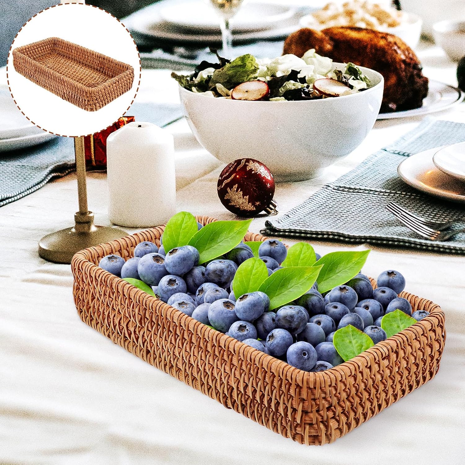 Small Rattan Basket Woven Bread Serving Basket for Fruit