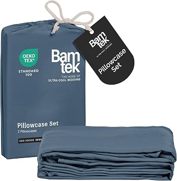 100% Viscose from Bamboo Pillowcase, Set of 2 Queen Pillow Cases | Cooling Pillowcases, Soft & Breathable Pillow Case with Envelope Closure, Blue Pillow Cases Storm
