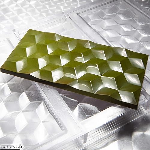 Miniatura 2 de CW2448 Cube-Illusion-Tablet molde de policarbonato para dulces con 3 cavidades, cada una de 2.913 in x 5.827 in x 0.335 in de alto