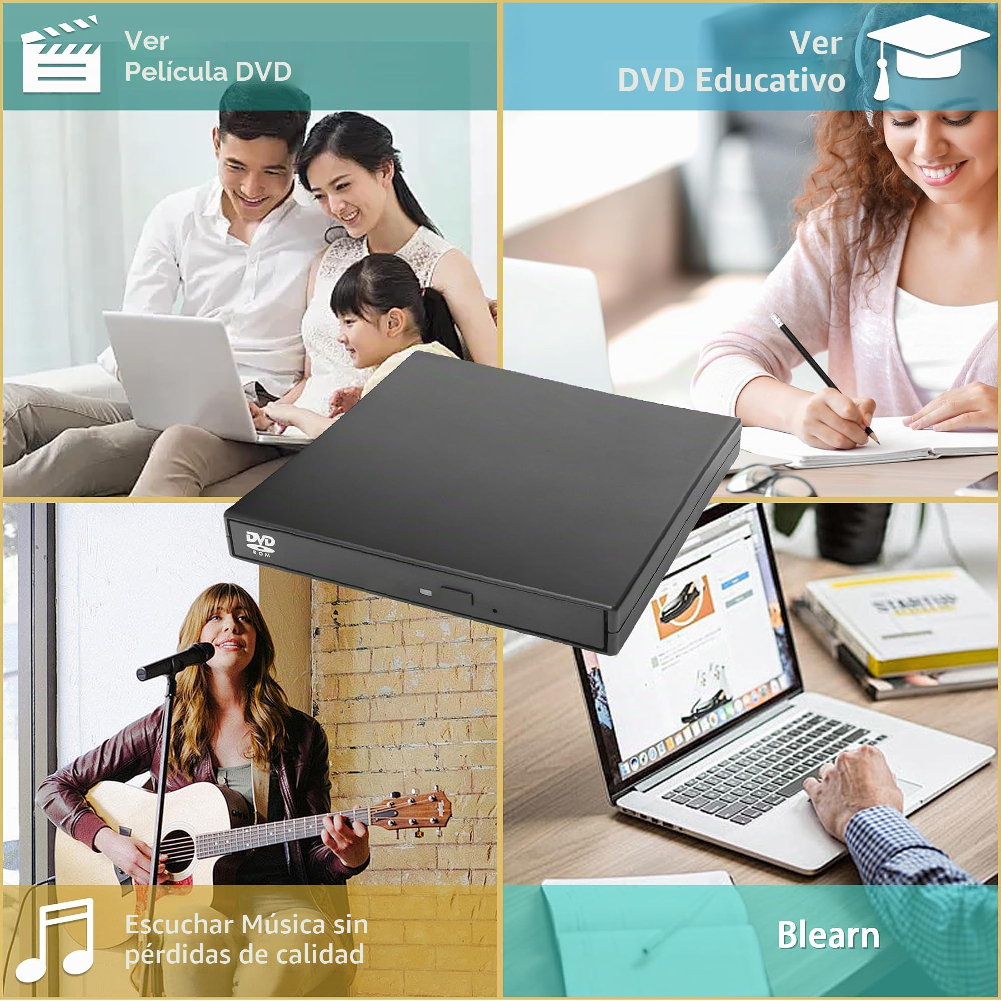 YAODHAOD Unidad externa CD/DVD, lector CD RW, reproductor DVD para laptop, PC, Mac, Windows 11/10/8/7, Mac, Linux