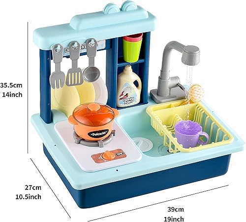 Miniatura 5 de Toy Choi's Juego de fregadero de juguete de la serie Pretend Play Kitchen con sistema de ciclo de agua de funcionamiento automático, accesorios de