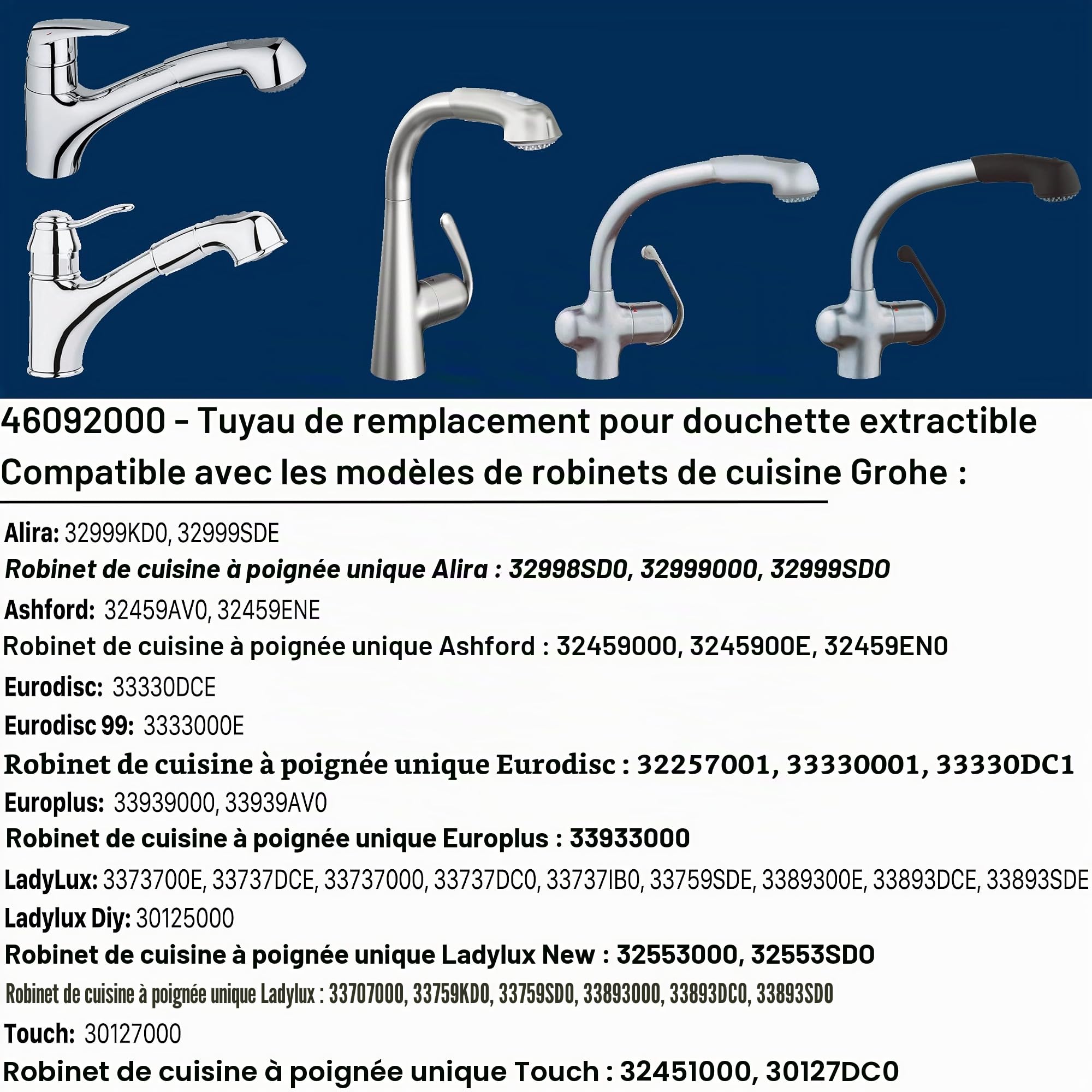 46 092 000 Tuyau de rechange pour Grohe Starlight Chrome