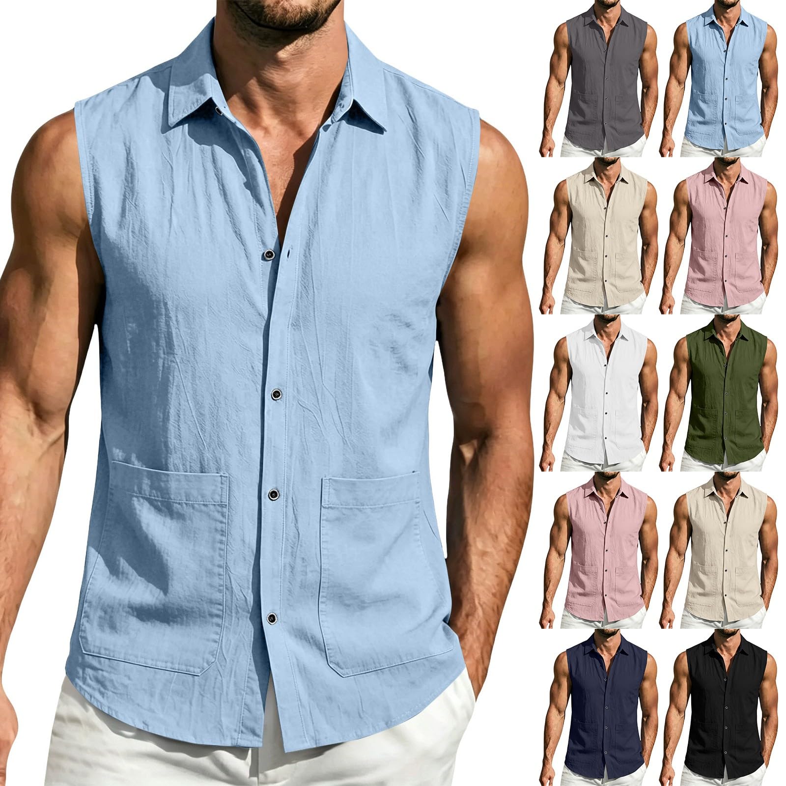 Camiseta sin mangas de algodón y lino ideal para paseos de verano casuales 8