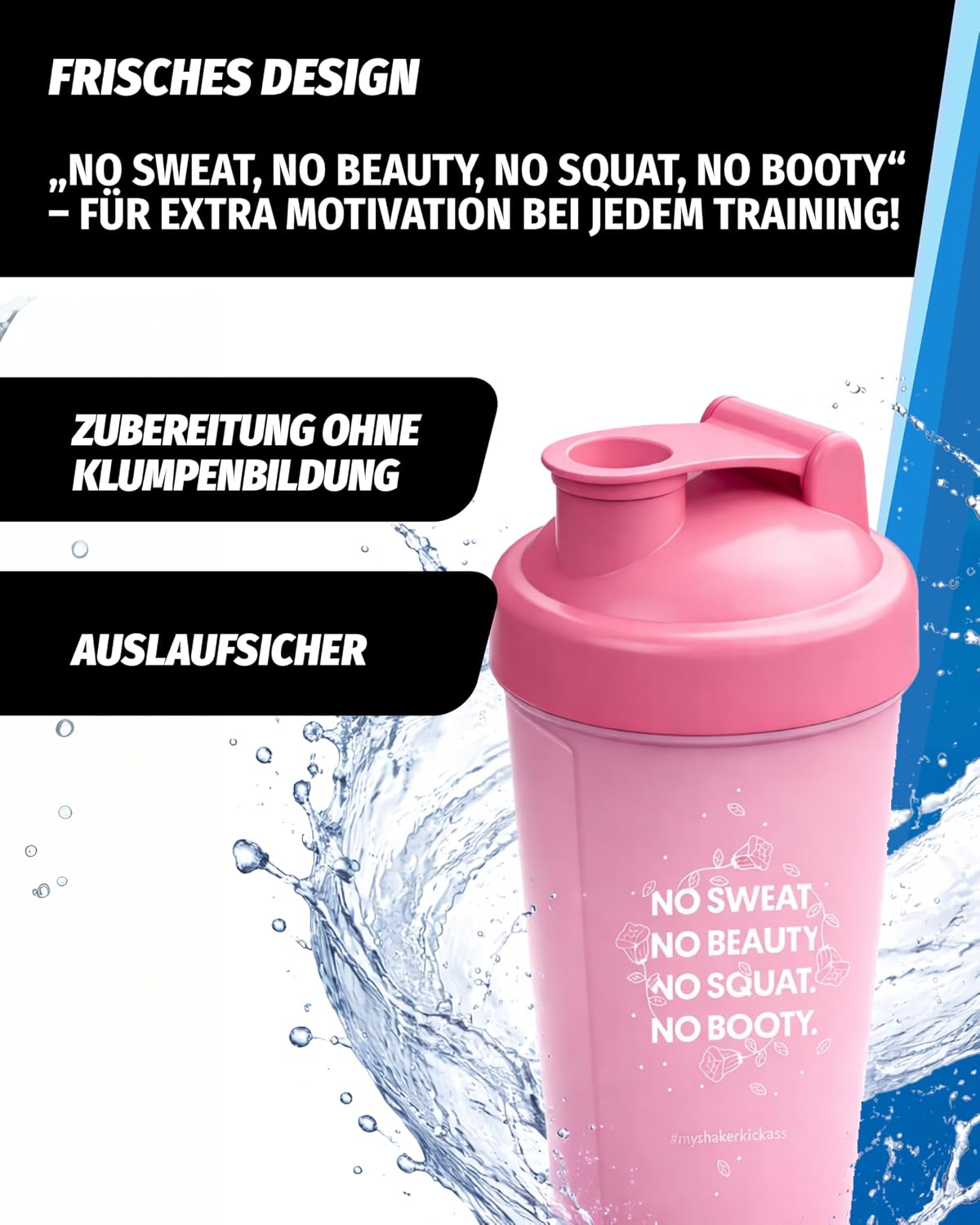 All Stars Protein Shaker 600 ml Pink - Leak-proof & Dishwasher Safe, BPA & DEHP Free, Trendy Lettering with Motivational Saying for Training