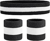 Vista 129 de ONUPGO - Conjunto de diadema y muñequeras deportivas para el sudor, hechas de algodón con bucles, muñequeras, contra humedad Rojo/Blanco/Azul