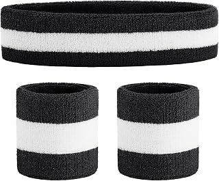 Sweatband Set Sports Headband Wristband Set Sweatbands Terry Cloth Wristband Wrist Sweatband Headbands Moisture Wicking Sweat Absorbing Head Band