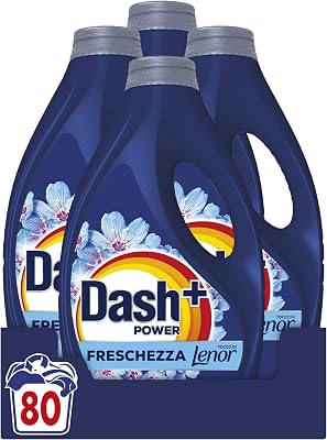 Dash Power Detersivo Liquido Lavatrice, 80 Lavaggi (4×20), Freschezza Di Lenor, Risveglio Primaverile, rimuove addirittura gli odori di sudore vecchi di 7 giorni, per una pulizia impeccabile
