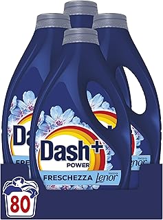 Dash Power Detersivo Liquido Lavatrice, 80 Lavaggi (4x20), Freschezza Di Lenor, Risveglio Primaverile, rimuove addirittura gli odori di sudore vecchi di 7 giorni, per una pulizia impeccabile