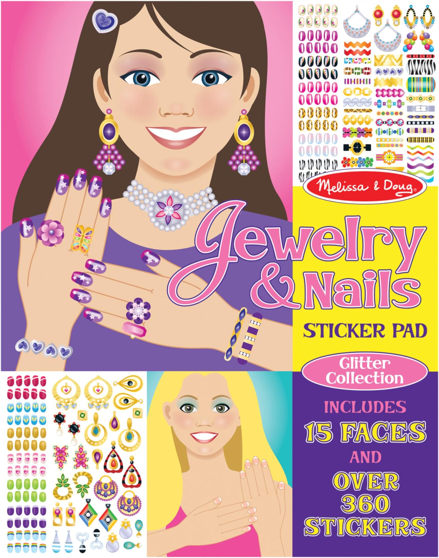 Jewelry and Nails Glitter Sticker Pad - 360+ Stickers, 15 Faces