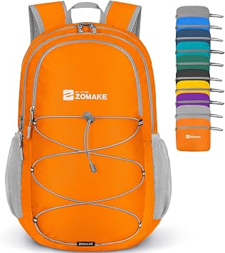 ZOMAKE Lightweight Packable Backpack, 28L Light Foldable Hiking Backpacks Water Resistant Collapsible Daypack for TravelOrange