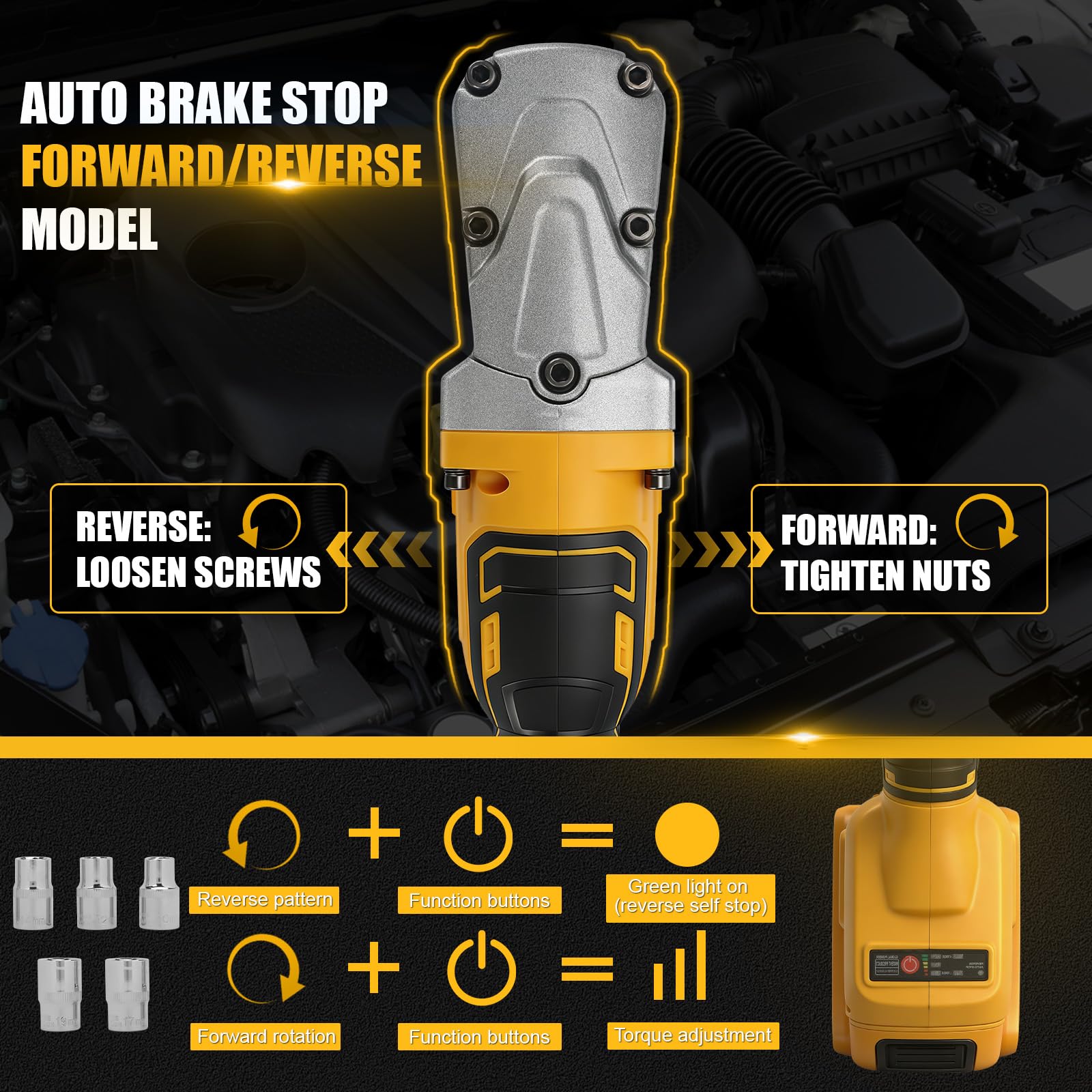 Avvitatore elettrico ad angolo retto compatibile con batteria DeWalt max 20 V, 1/2" 62,8 m/lbs (280 Nm) ad alta coppia senza fili con velocità variabile (batteria non inclusa)