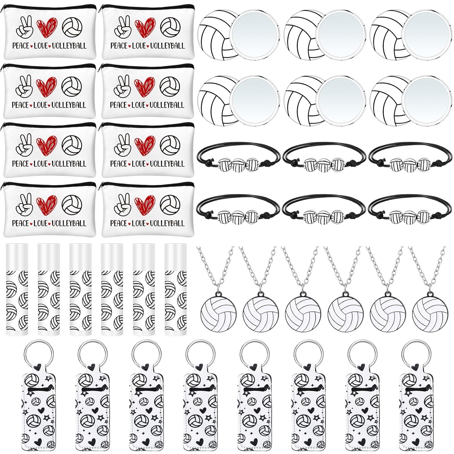 72 Pcs Volleyball Team Gifts Party Favors Include 12 Makeup Bags 12 Lip Balm 12 Lip Balm Holder 12 Necklace 12 Adjustable Bracelet 12 Mirrors for Volleyball Lovers Players Teen Girls Supplies