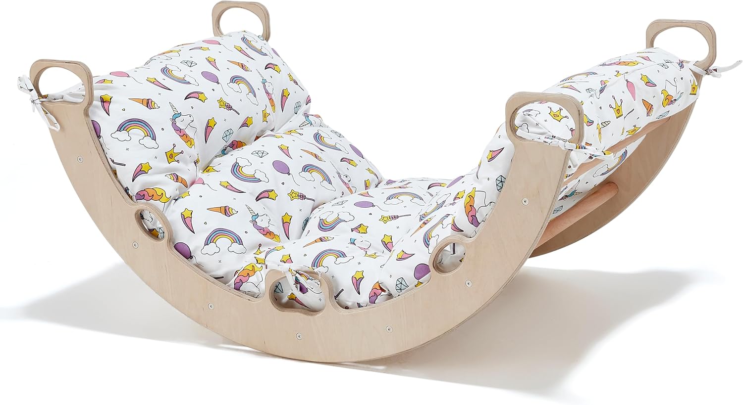 Climbing Arch with Unicorn Design Pillow | Montessori Climbing Arch with Pillow – Wooden Indoor Rocker Arch for Toddlers | Gross Motor Skills & Sensory Play for Kids 1-10 Birthday Gift (Unicorn)