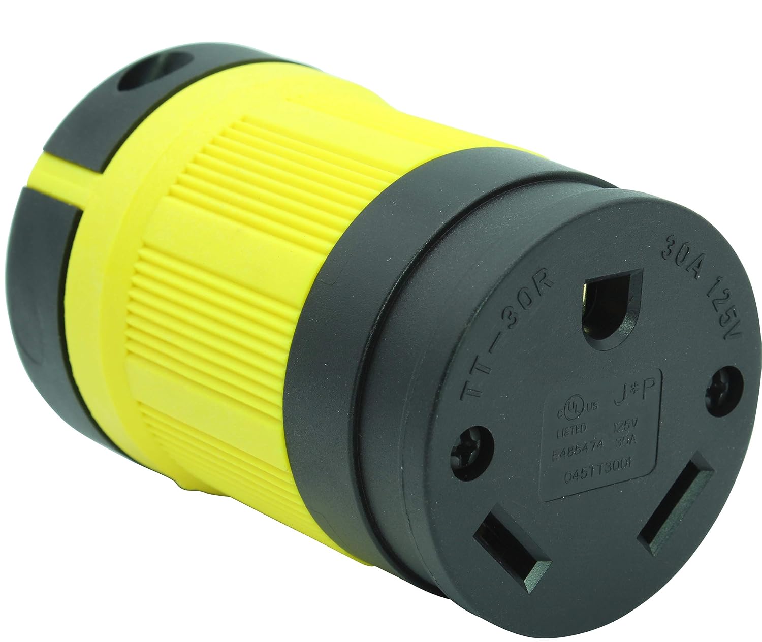 NEMA TT-30R, 30 Amp, 125 Volt, Straight Blade Female RV Trailer Plug Connector, Black/Yellow Industrial Grade, Grounding 3750 Watts Generator TT30 (TT30R-YELLOW)