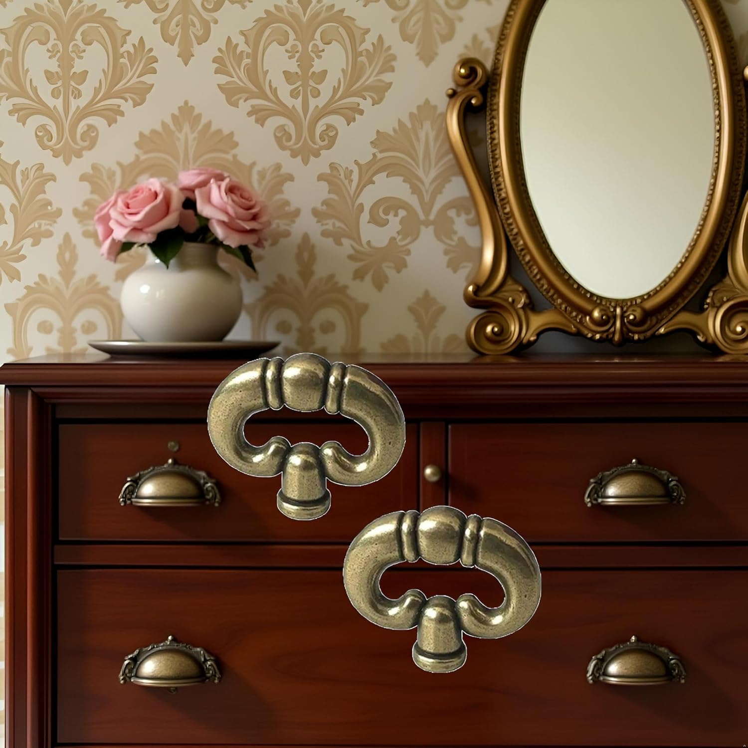 2Pcs Antique Bronze Ring, Cabinet Knobs Vintage,Vintage Style Drawer Knob Ring with Back Plate Antique Black Bronze Drawer Pull Dresser Pull Cabinet Knob Kitchen Door Knob Hardware,Cabinet Hardware