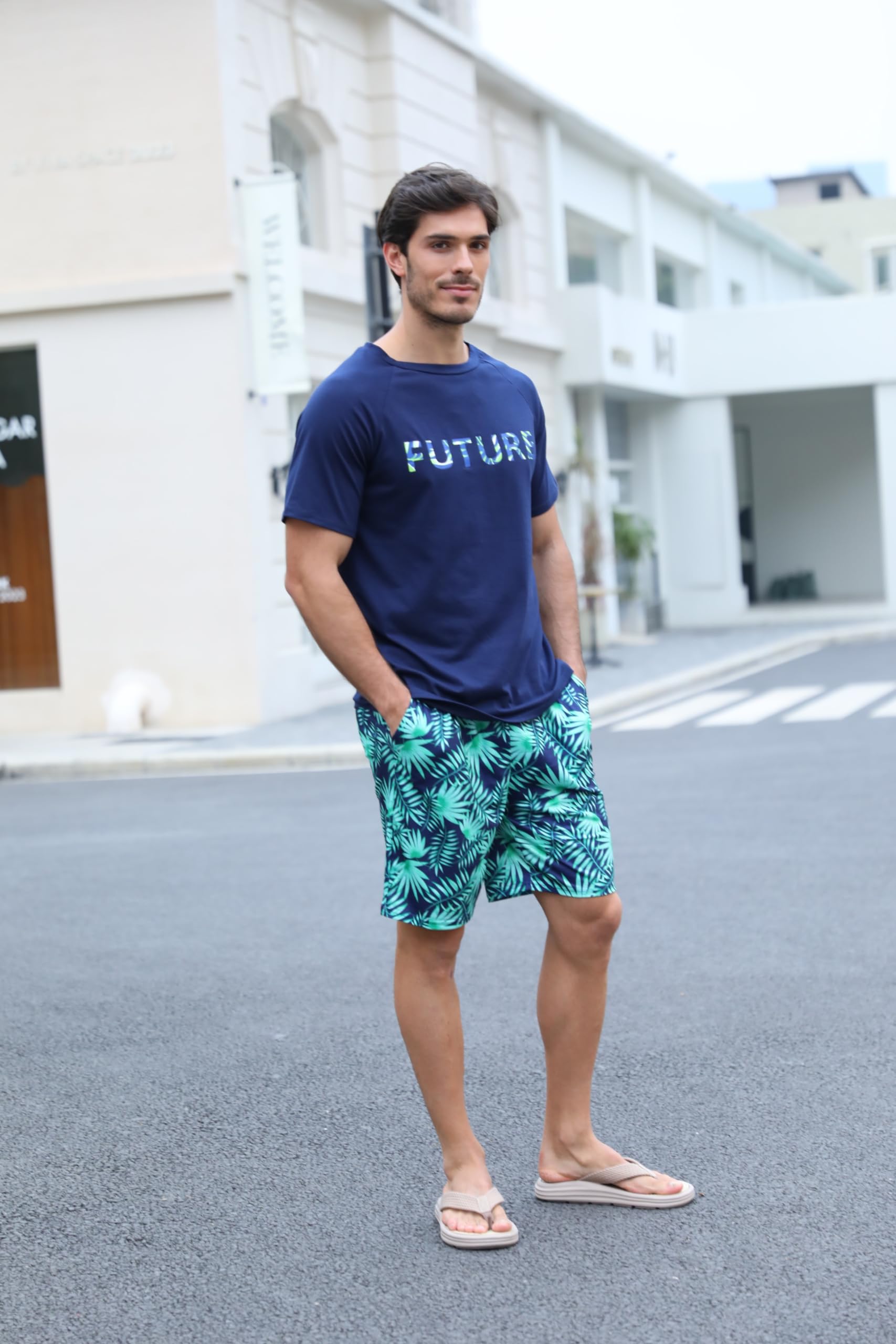 Nieery Pijamas Hombre Verano Conjunto Manga Corta Camiseta Cuello Redondo Pantalones Cortos Camuflaje con Bolsillos S-3XL